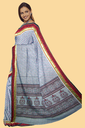 Pure handloom katri border block printed cotton traditional Indian womens wear saree for office use